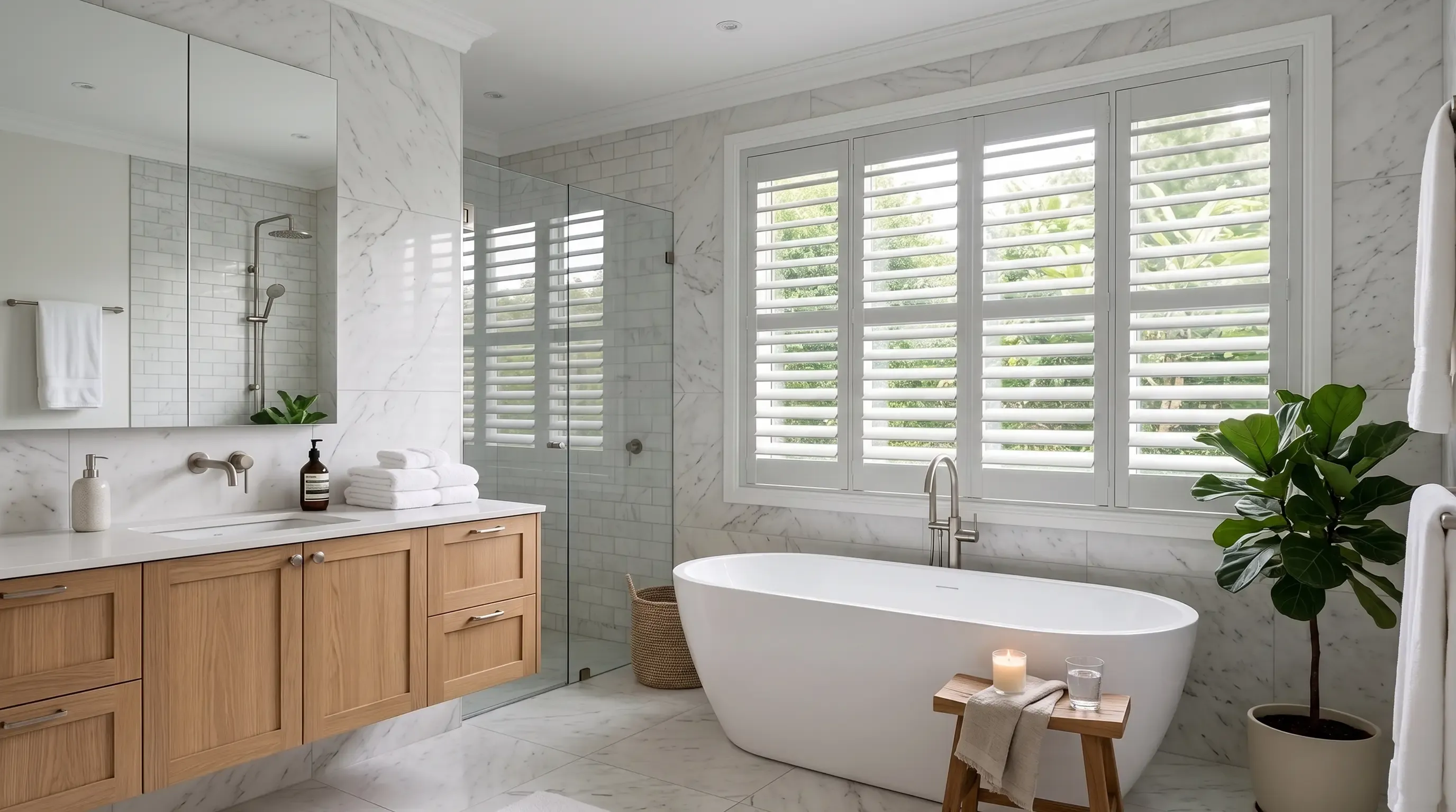 Bathroom window treatment installation