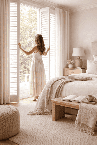 Custom window treatments in a bedroom