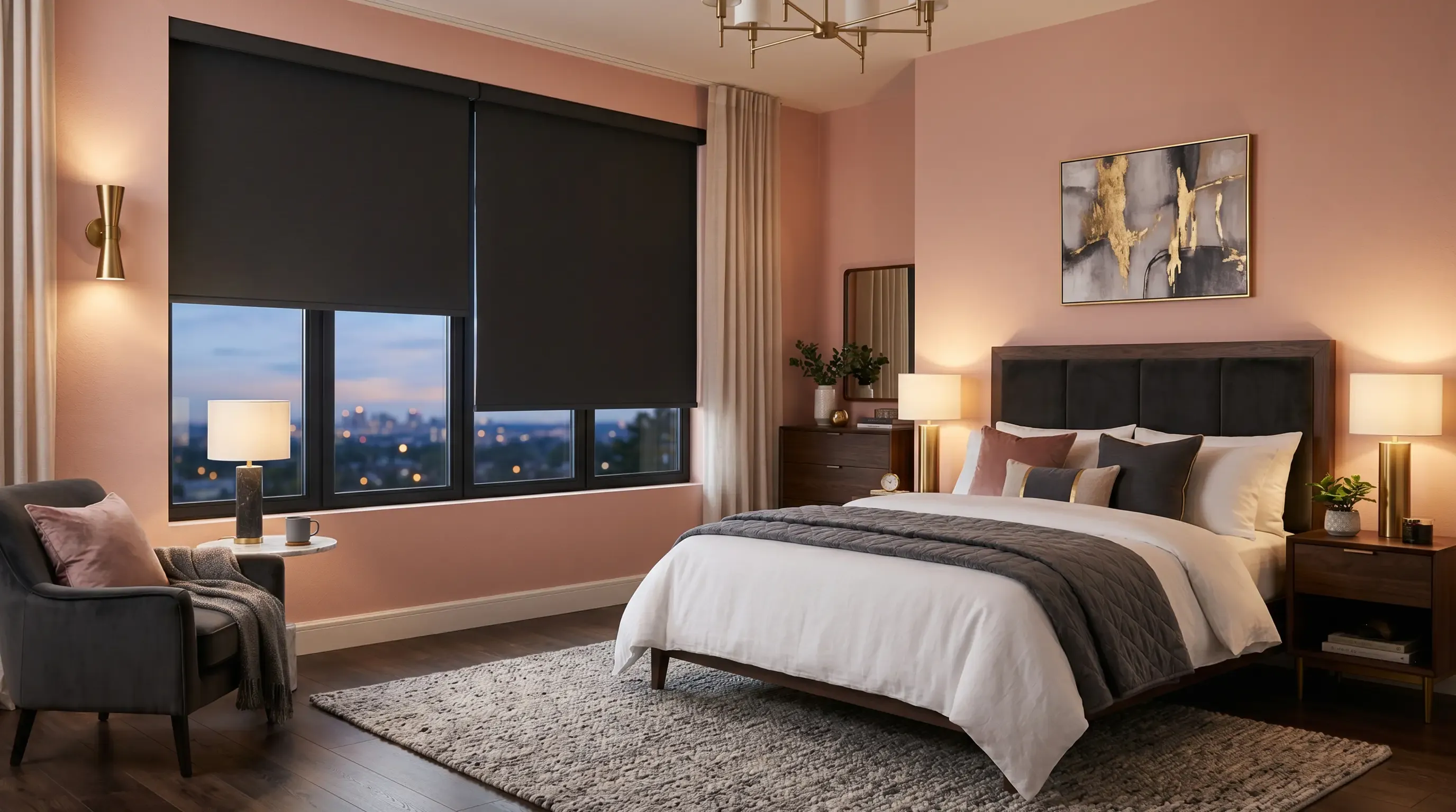 Custom window treatment in a bedroom