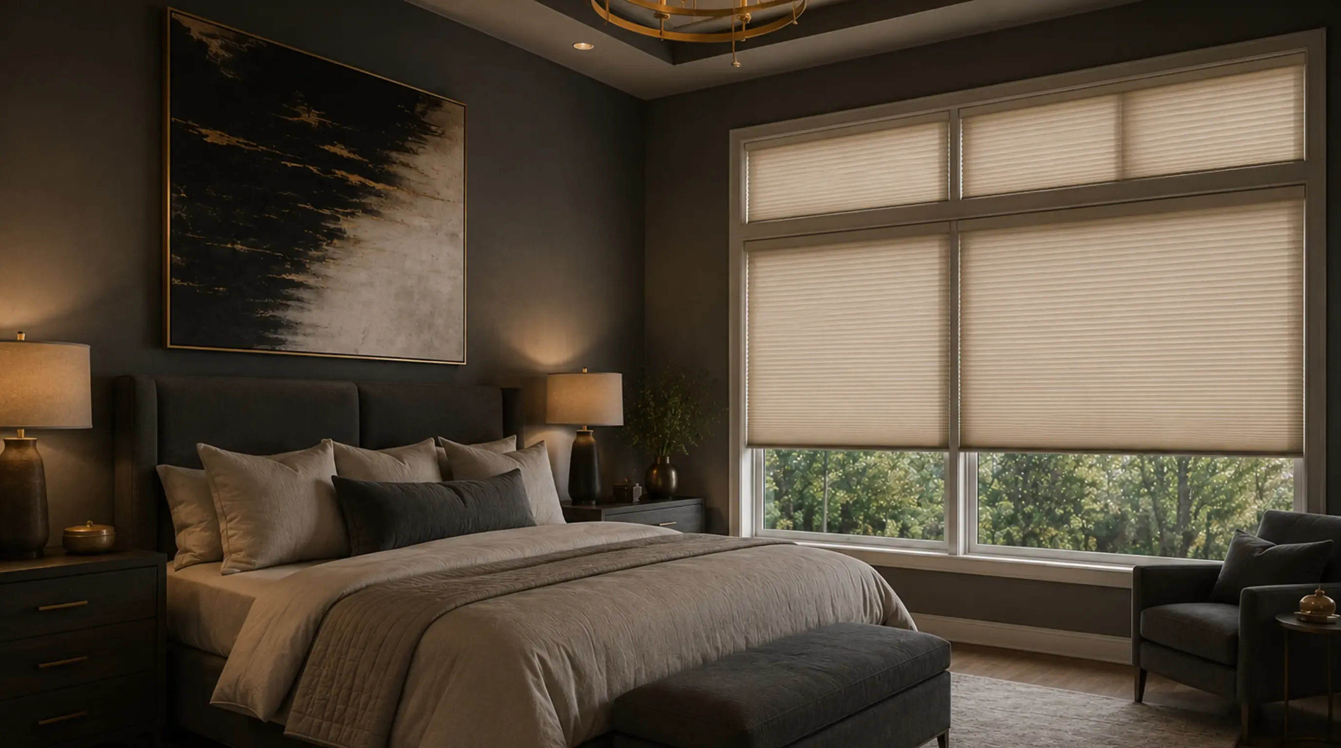 Bedroom window treatment installation