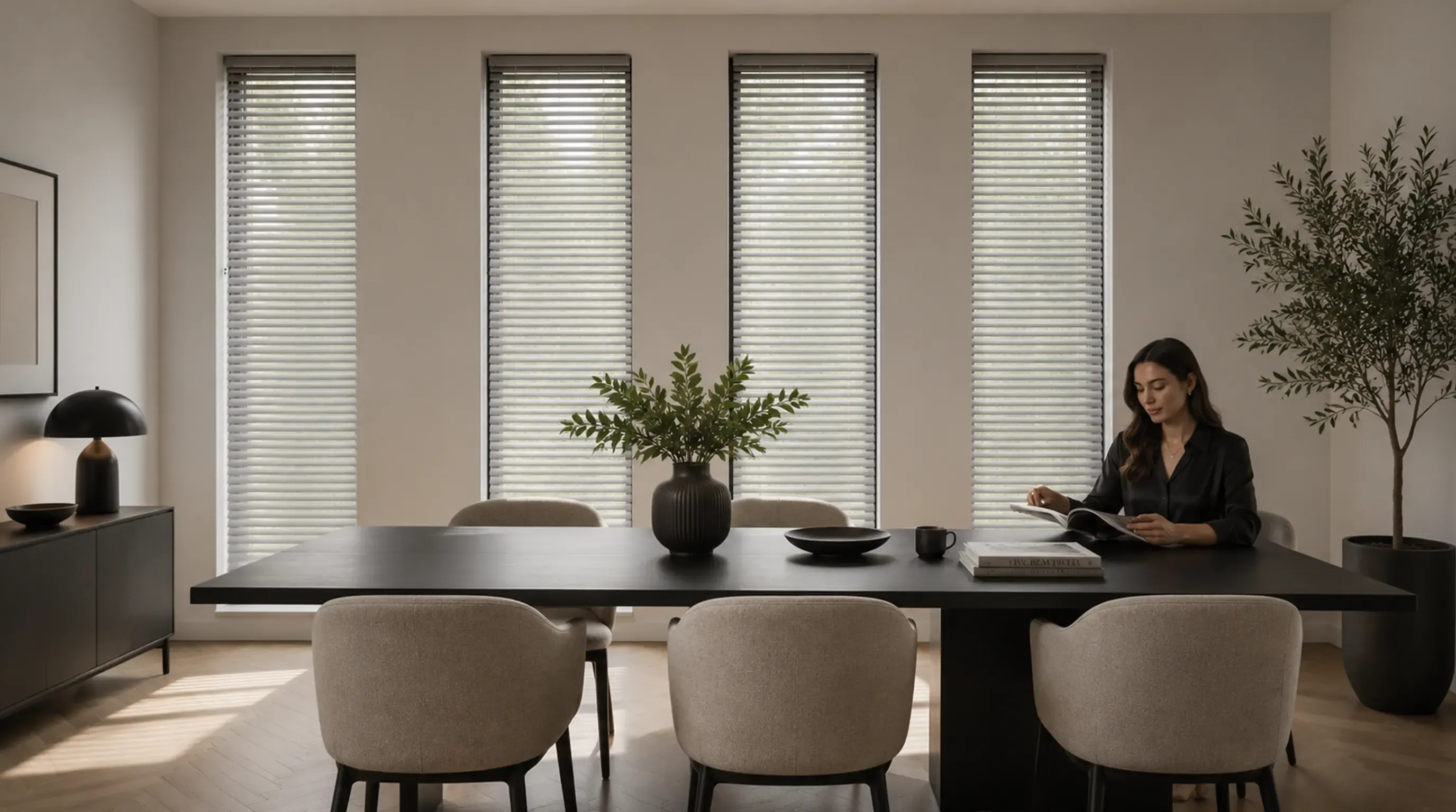 Custom window treatment in a dining