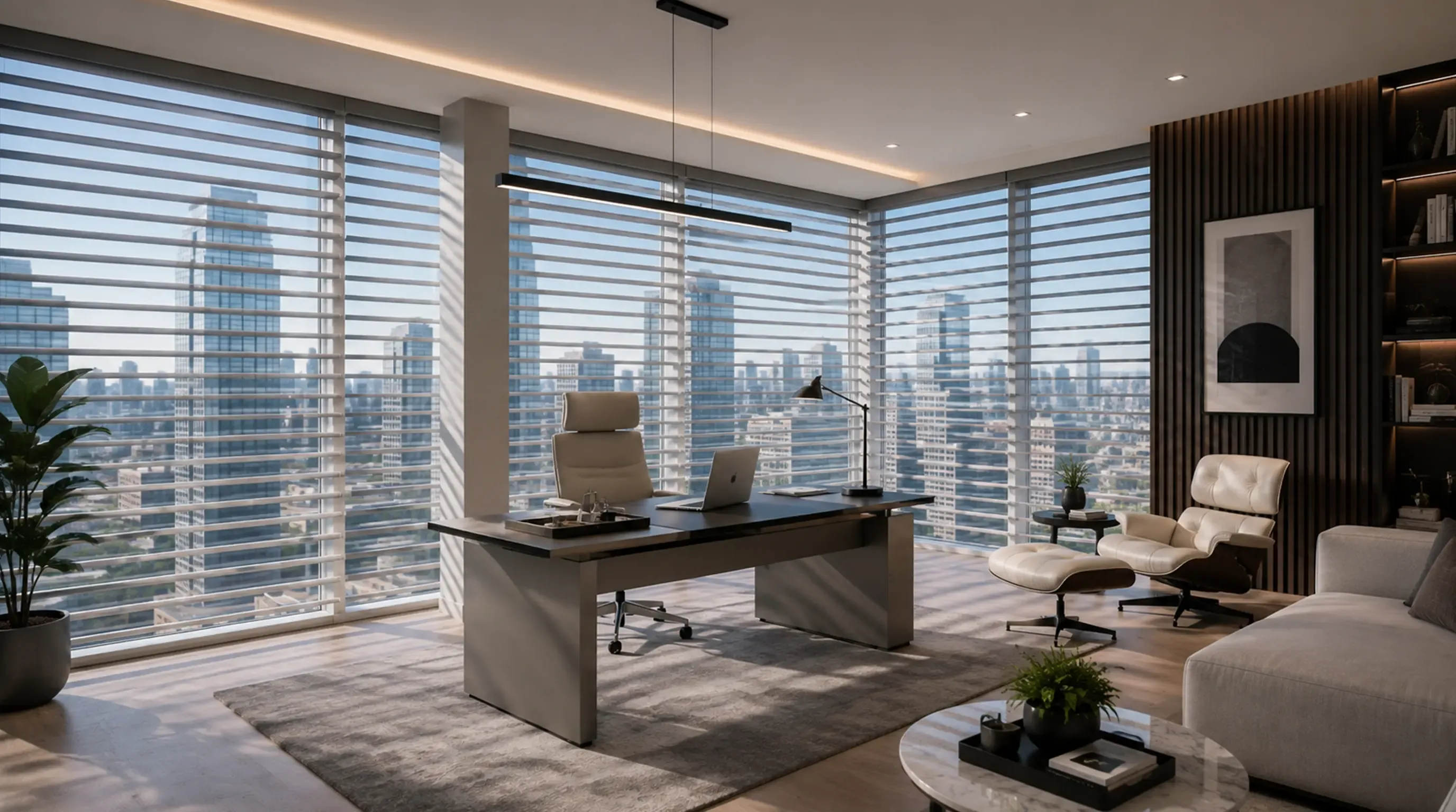 Office window treatment installation
